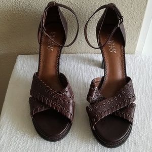 Franco Sarto brown peep toe ankle strap heels W8.5